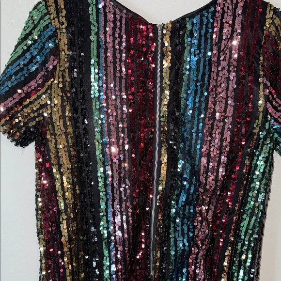 Lulu's Firework striped  Sequin V-Neck Mini Dress - Picture 7 of 9
